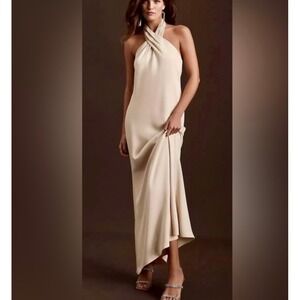 BHLDN NWT Ruby satin charmeuse twist halter maxi dress 8 M